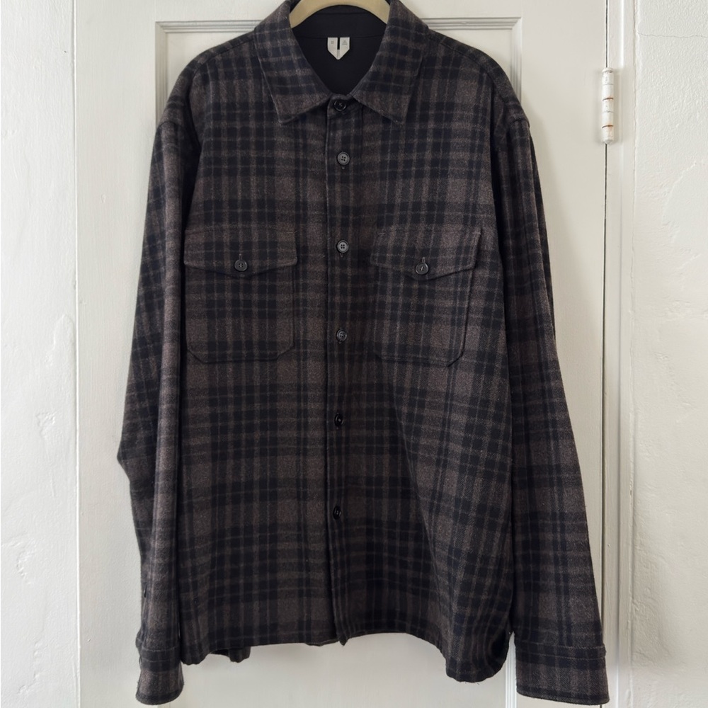 Arket Brown and Black Plaid Button Down Overshirt Shirt